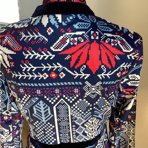 FLORYDAY Colorful Patterned Long Sleeve Coat With Velvet Accents M - Picture 6 of 10